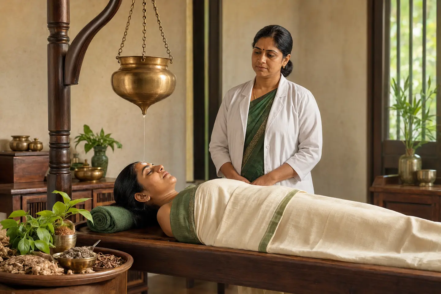 Ayurvedic wellness illustration for Manoshanti Stress & Sleep Support