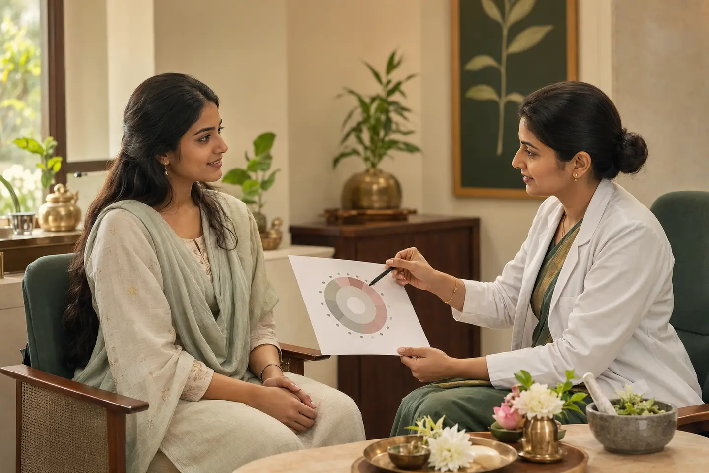 Ayurvedic wellness illustration for Sthree Roga Hormonal & PCOS Support